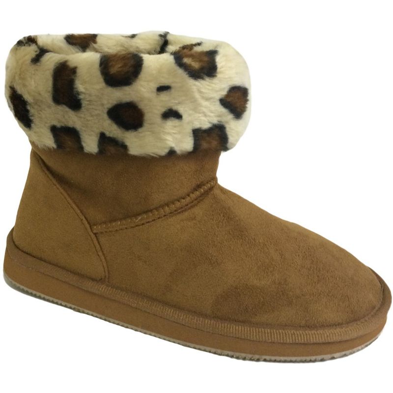 Women's Winter Boots Faux Suede Cuffed Animal Print Warm Fur Lined Ankle Shoes, Camel/Leopard-6