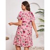 YESFASHION Women Plus Size Mini Dress Floral Casual Dress Short Sleeve Button Dress Ruffle V Neck Summer Dress - 4 of 4