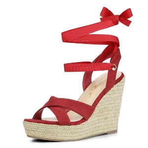 Allegra K Women's Espadrille High Platform Lace Up Wedges Sandals - 1 of 4