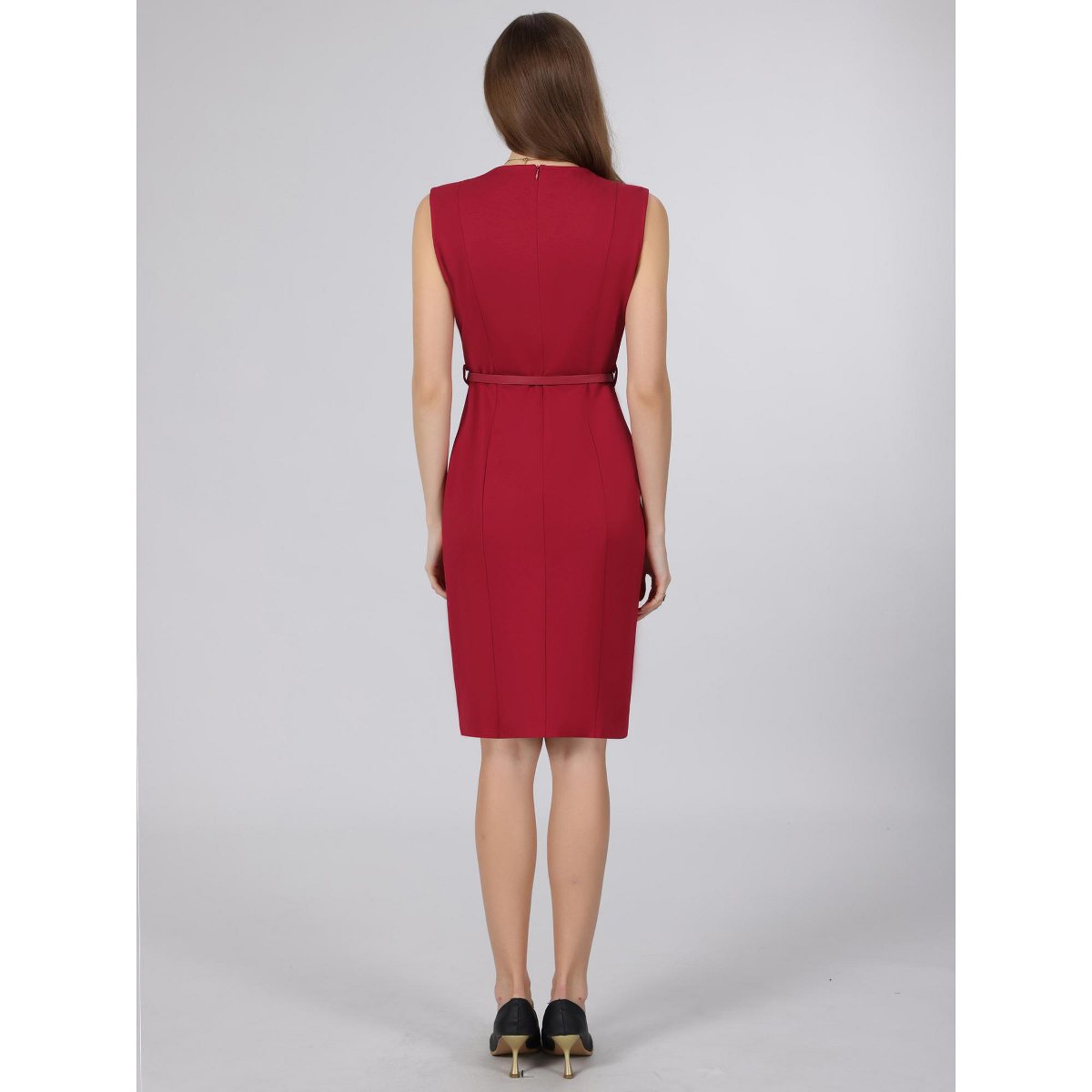 Женские платья INSPIRE CHIC Women's Sleeveless V-Neck Zipper Back Office Sheath Dresses with Belt Large Red — фото 5