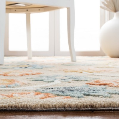 Beige and Blue Floral Hand-Tufted Wool Area Rug, 5' x 8'