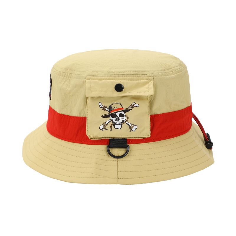 One Piece Live Action Straw Hat Pirate Adult Tan Bucket Hat With Side Pocket, 4 of 7