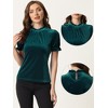 INSPIRE CHIC Women's Short Sleeve Velvet Keyhole Back Ruffle Mock Neck Shirt - 2 of 4