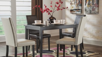 Ivory Faux Leather Upholstered Parsons Side Chair with Wood Legs