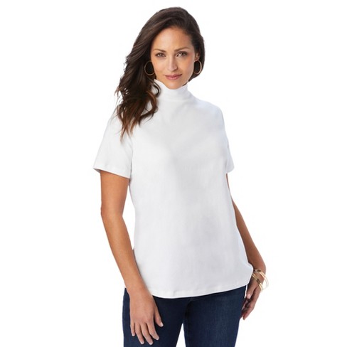 Jessica London Women's Plus Size Short Sleeve Mock Neck, M - White : Target