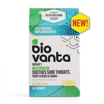 Biovanta (NSAID) Natural Triple Action Throat Lozenge - Sweet Lemon & Honey - 24ct