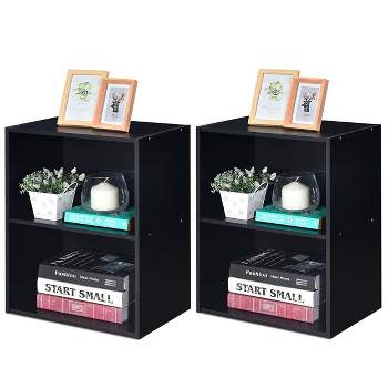 Costway 2PCS 2 Tier Open Shelf Night Stand End Table Sofa Side Storage Display Black