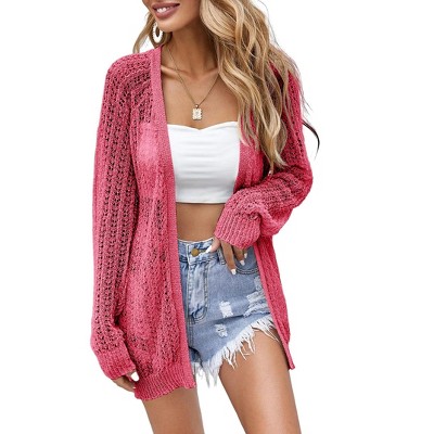Coolmee Women's Crochet Lightweight Cardigan Cover Up Open Front Long Sleeve Summer Cardigans