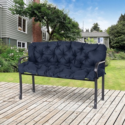 Dark Blue Tufted 3-Seater Outdoor Bench Cushion with Backrest
