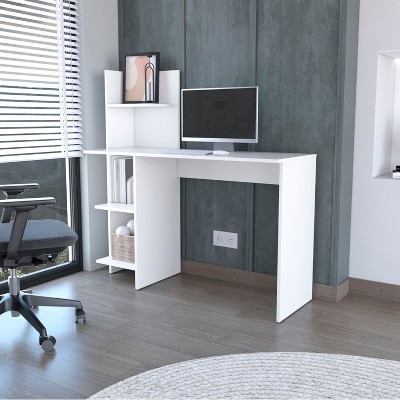 NicBex Home Office Desk 17.7" L Modern Writing Desk with 4-Layer Open Storage Shelves and Wooden Desktop for Office, Study, Living Room