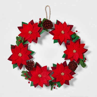 15" Fabric Poinsettia Decorative Wreath - Wondershop™