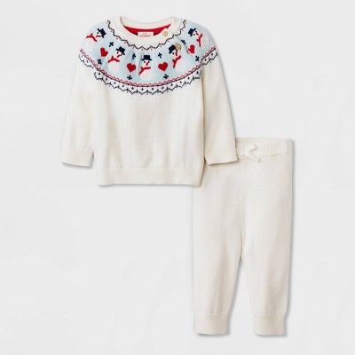 Baby Girls' Snowman Fair Isle Top & Bottom Set - Cat & Jack™ Cream 0-3M