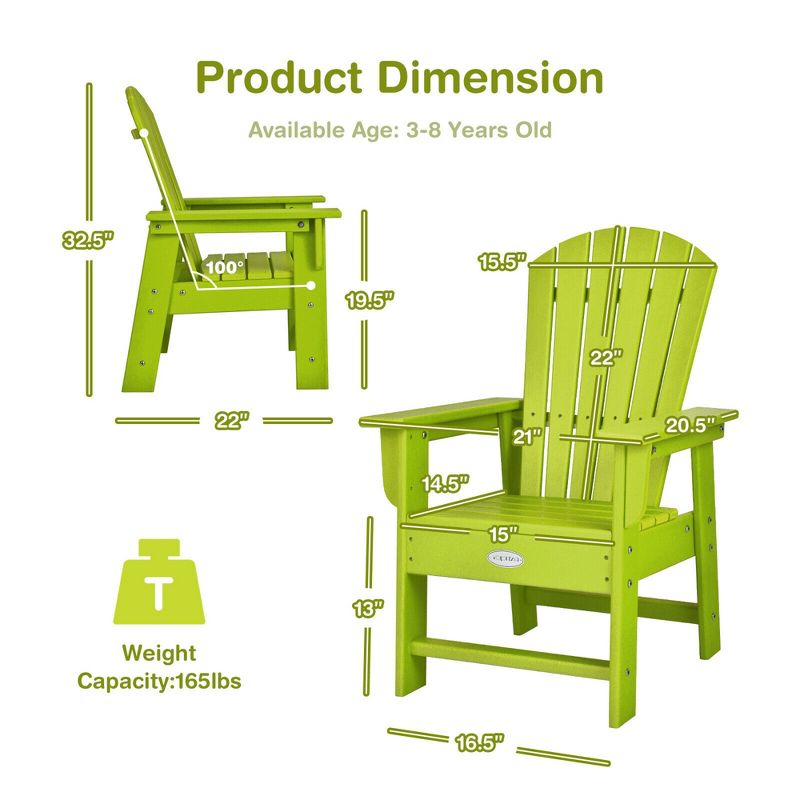 Costway Set of 2 Kids Patio Adirondack Chair Armchair Weather Resistance Outdoor Chair, 2 of 6