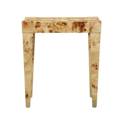 Honey Acacia Wood and Rustic Brass Square End Table