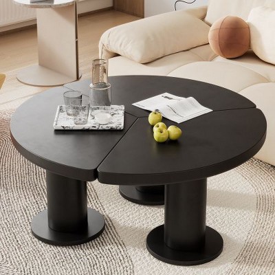 CENGHU Round Petal-Shaped Coffee Table, Cream Style Center Table with 3 Thick Legs, Minimalist Irregular Tea Table with Sleek Round Edges for Bedroom