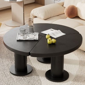 CENGHU Round Petal-Shaped Coffee Table, Cream Style Center Table with 3 Thick Legs, Minimalist Irregular Tea Table with Sleek Round Edges for Bedroom - 1 of 4