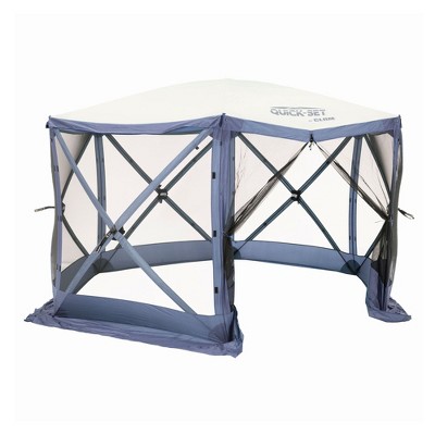 CLAM Quick-Set Escape 11.5 x 11.5 Foot Portable Pop-Up Outdoor Camping Gazebo Screen Tent 6-Sided Canopy Shelter with Stakes & Carry Bag, Slate Blue