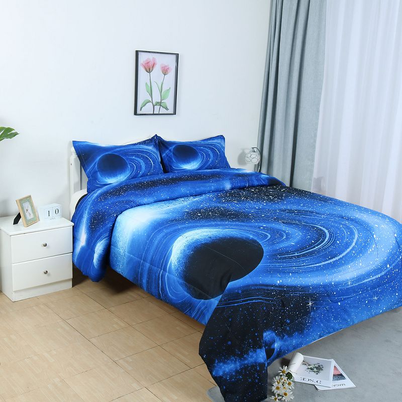 PiccoCasa All-season Galaxies 3D Space Themed Comforter & Sham Set Bedding Sets 3 Pcs, 2 of 8