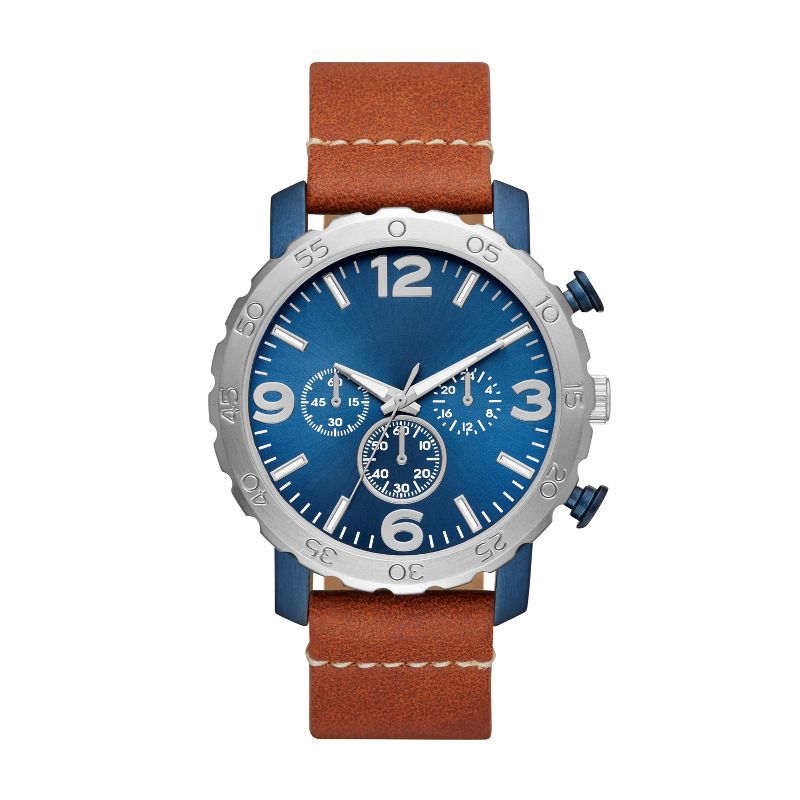 Men&#39;s Strap Watch - Goodfellow &#38; Co&#8482; Blue/Silver/Brown, 1 of 6
