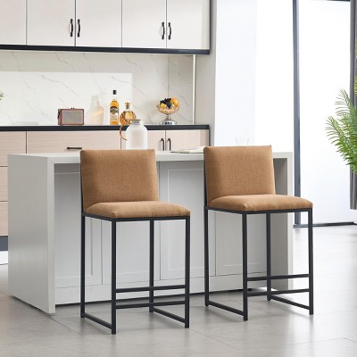Modern Bar Stool with Upholstered Seat, Stainless Steel Base, High Resilience Cushion, Minimalist Design – Versatile for Home or Office-Cuddlewood