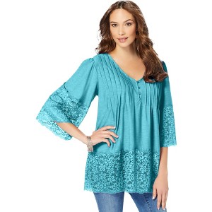 Roaman's Lace-Hem Pintuck Tunic - 1 of 4