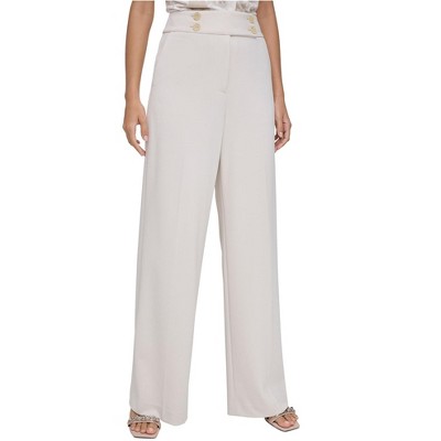 Calvin Klein Womens Buttoned High Rise Wide Leg Relaxed Casual Pants