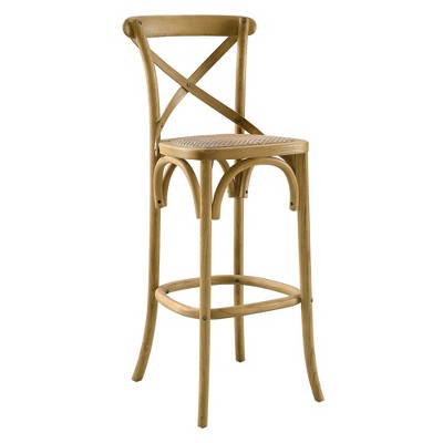 Modway Gear Bar Stool by Modway - X-Brace Back , edge Chinese ELM wood+ middle P2 plywood + top rattanWhite foot pins