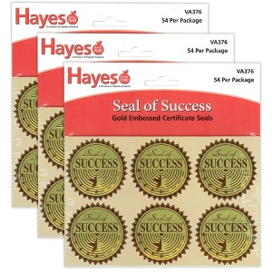 Hayes Publishing Gold Foil Embossed Seals, Seal of Success, 54 Per Pack, 3 Packs - 1 of 3