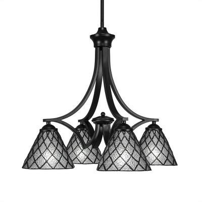 Toltec Lighting Zilo 4 - Light Chandelier in  Matte Black with 7" Diamond Ice Art Glass Shade