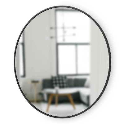 15'' Round Industrial Rubber-Trimmed Wood Wall Mirror