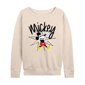 Women's - Disney - Mickey Star Burst Lightweight French Terry Wide Neck Long Sleeve Shirt - 1 of 4