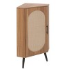 Walnut Small Corner Cabinet with Rattan Door, Short Freestanding 2-Tier Corner Storage Organizer for Small Spaces - Panipeachy - 3 of 4