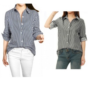 Allegra K Women's Striped Button Down Roll-up Long Sleeves Point Collar Shirt 2 Packs - 1 of 4