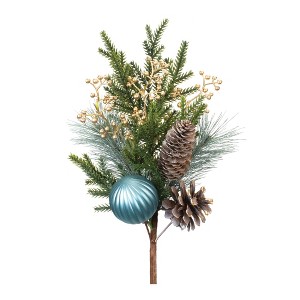 Pine Spray with Ornament Set of 2 Winter Greenery Stems 18.5 Inch Height Holiday Decor By Melrose - 1 of 3