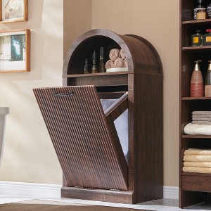 Modern Tilt-Out Trash Can Cabinet, Arched 10 Gallon Trash Can with Fluted Door & Open Shlef, Hidden Garbage Can for Kitchen, Living Room - 1 of 4