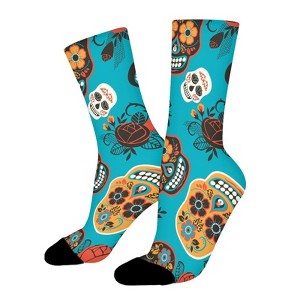 Sugar Skull In Blue Women Printed Crew Socks Funny Funky Socks Soft Polyester Novelty Gifts for Artists Men - 1 of 1