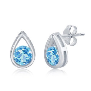 Simona Sterling Silver Birthstone Pear-shaped Studs - 1 of 2