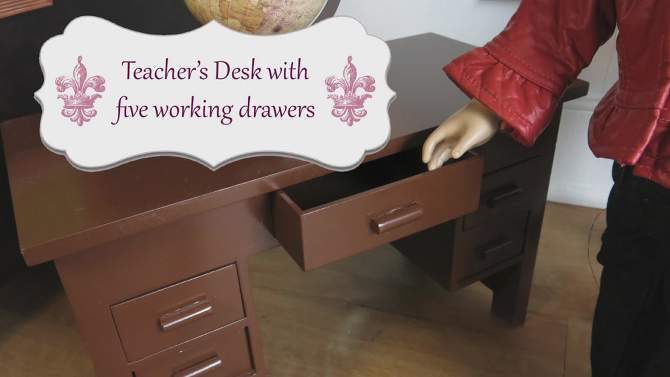 The Queen's Treasures Vintage  Wooden 18 Inch Doll School Teachers Desk, 2 of 10, play video