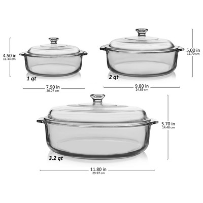 Libbey Clear Glass 3-Piece Casserole Baking Dish Set with Lids