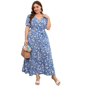 Women's Plus Size V-Neck Maxi Dress: Flowy Boho Elegance for Vacations & Garden Soirees Dress - 1 of 4