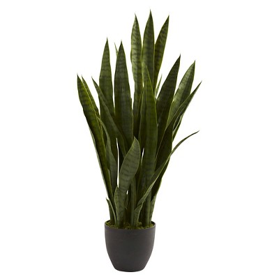 Nearly Natural Sansevieria with Black Planter