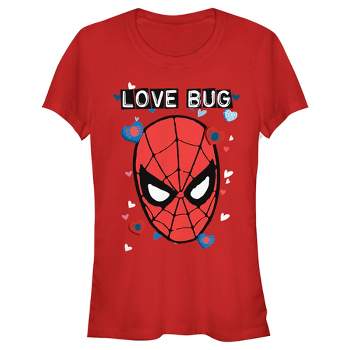 Juniors Womens Marvel Spider-Man Candy Heart Love Bug T-Shirt