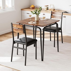 Dining Table Set for 2 with Storage Square Kitchen Table and 2 Upholstered Chairs Metal Frame Compact Space Saving Apartment Dinette - 1 of 4