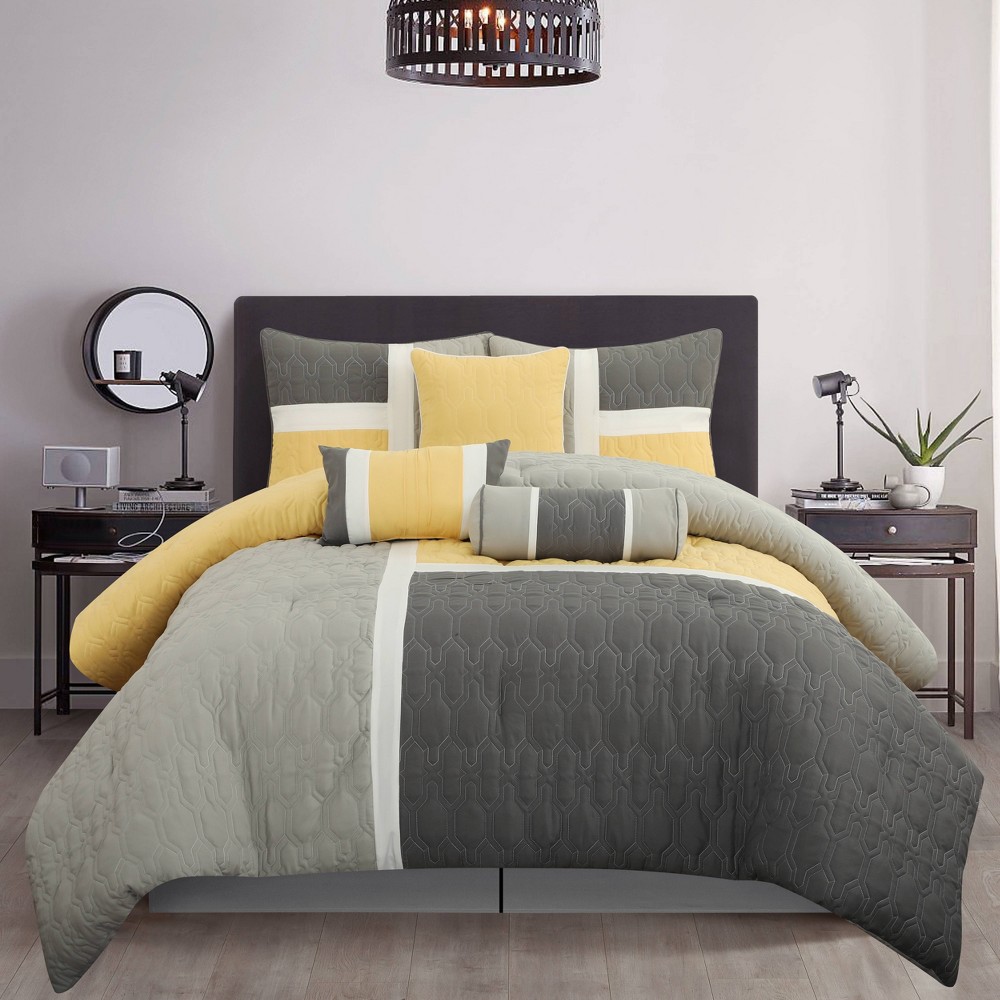 Photos - Bed Linen Nanshing 7pc California King Natalia Comforter Set Yellow/Gray