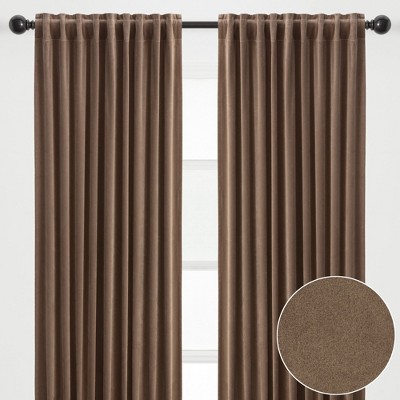 Taupe Velvet Blackout Privacy Window Curtain Panels, 52 x 63 Inches