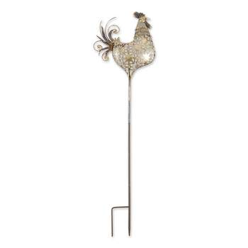 9.25" Iron Rooster Garden Stake Gold - Zingz & Thingz
