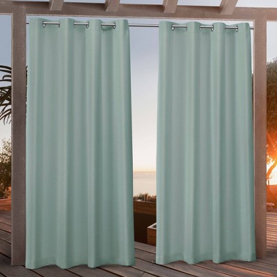 Spa Blue Polyester Light-Filtering Grommet Curtain Panels, Set of 2