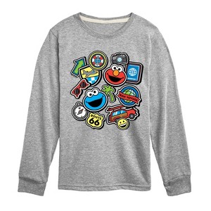 Boys' - Sesame Street - Cookie Monster Elmo Travel Patches-Toddler and Youth Long Sleeve T-Shirt Long Sleeve Graphic T-Shirt - 1 of 3