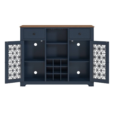 Navy Blue 47" Wine Cabinet with Glass Doors and Metal Rack