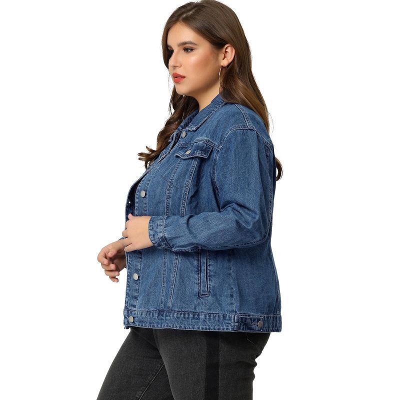 Agnes Orinda Women's Plus Size Outerwear Button Front Washed Casual Denim Jackets, 5 of 8